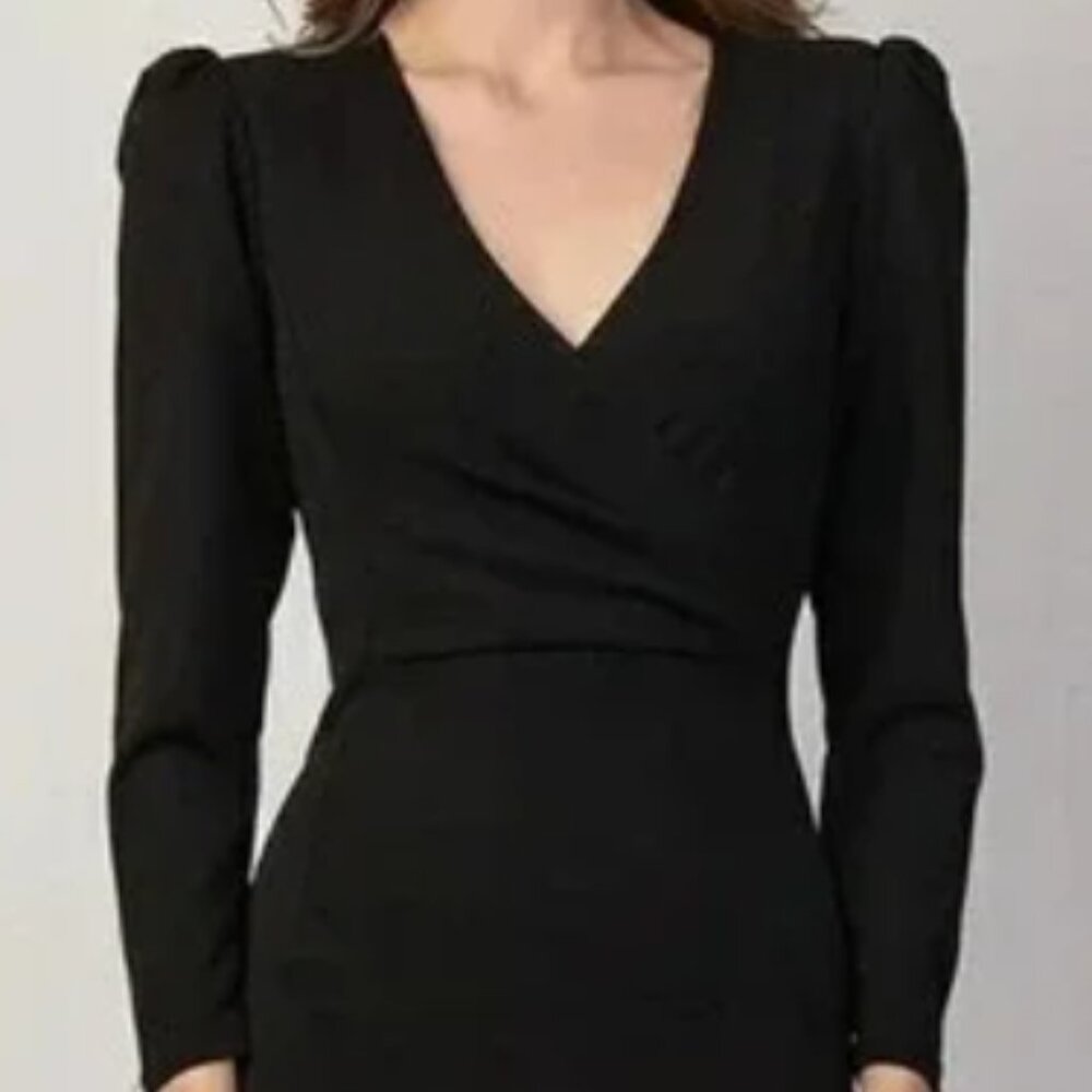 Vivienne Tam Long Sleeve V Neck Dress Charcoal women’s Medium